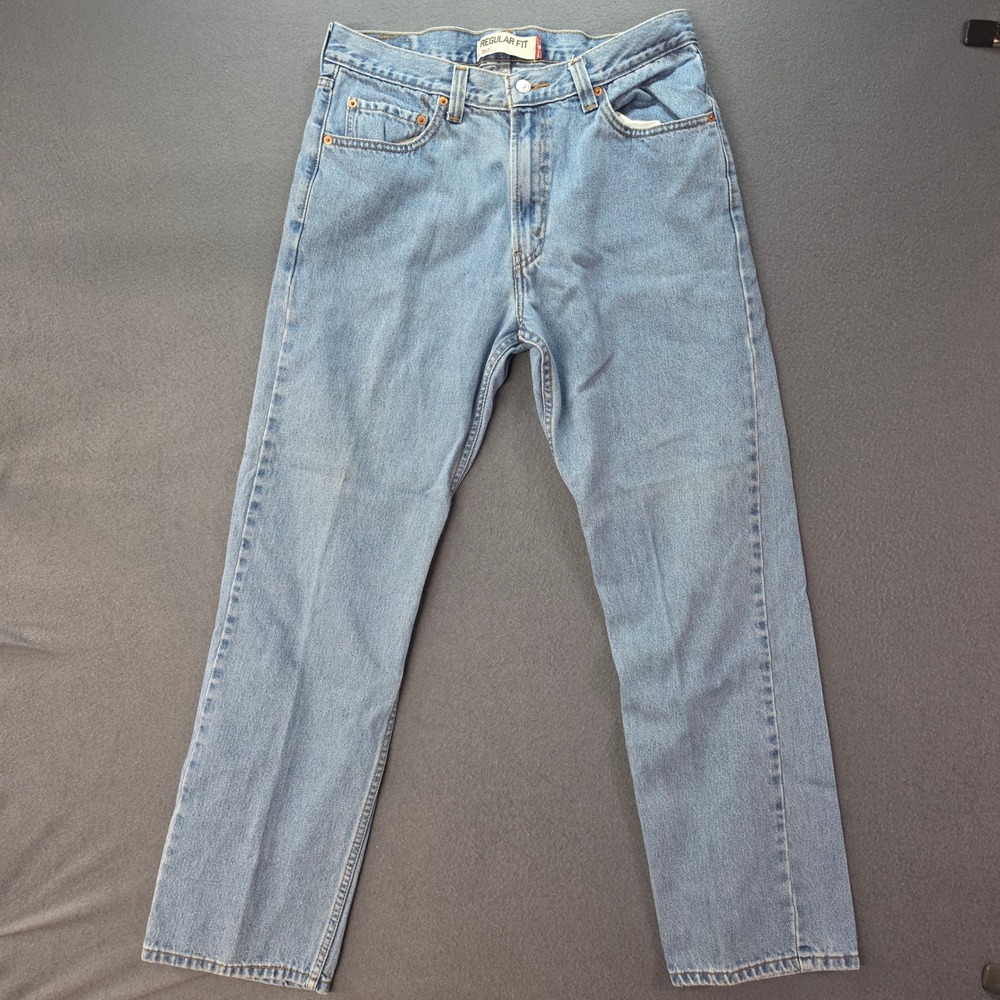 Levis 505 Regular Fit Jeans Mens 34x32 Light Wash Blue Denim Straight Leg Pants